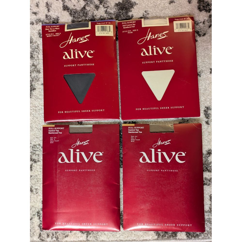 Vintage Lot 4 HANES ALIVE Full Support Pantyhose 810 811 D‎ Assorted